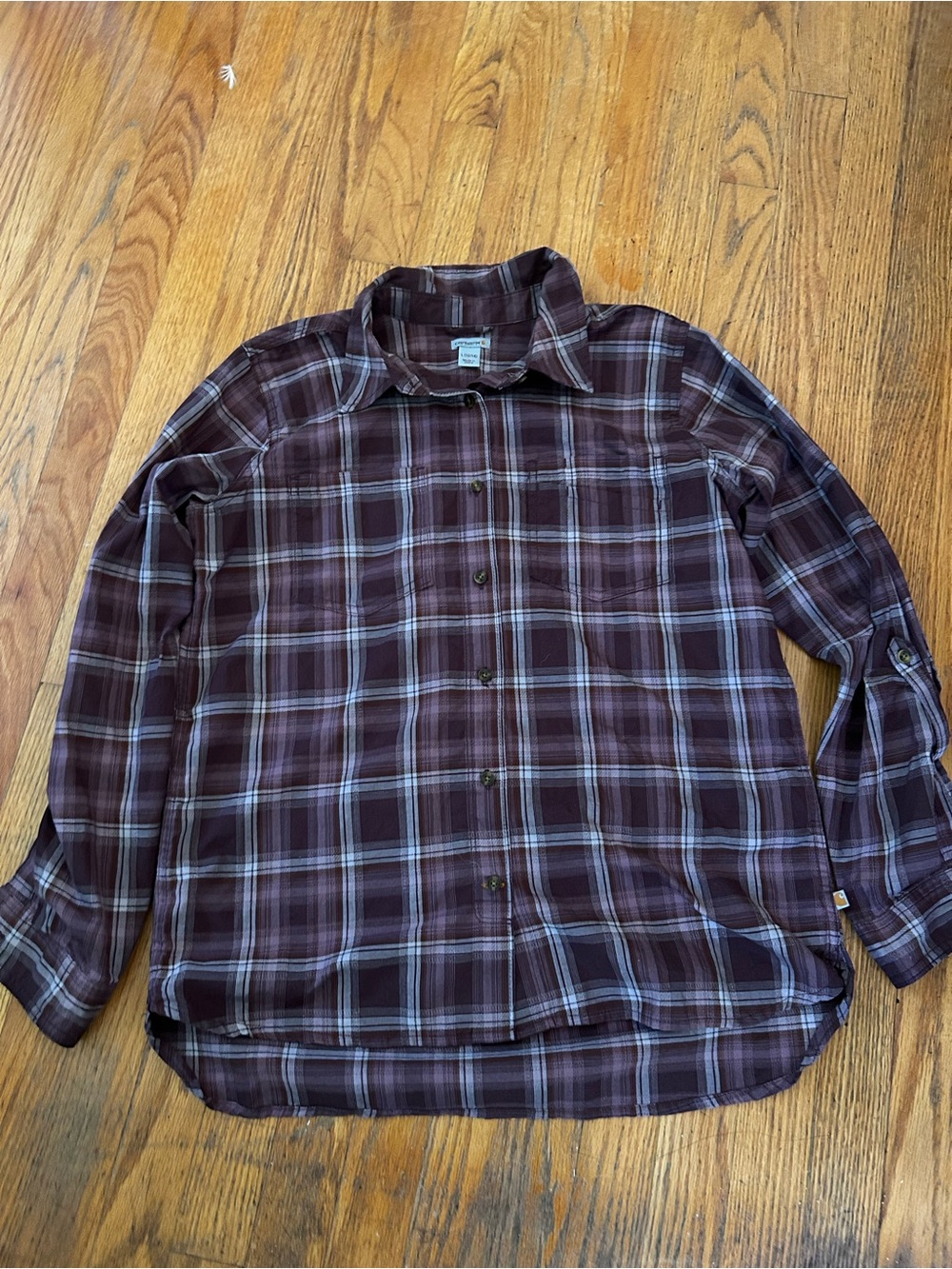 Carhartt Men's Burgundy Plaid Button-Down Shirt